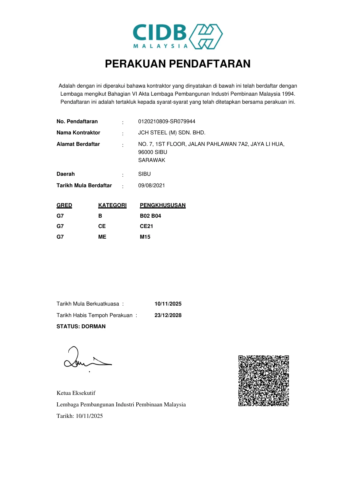 CIDB Contractor Registration Grade G7