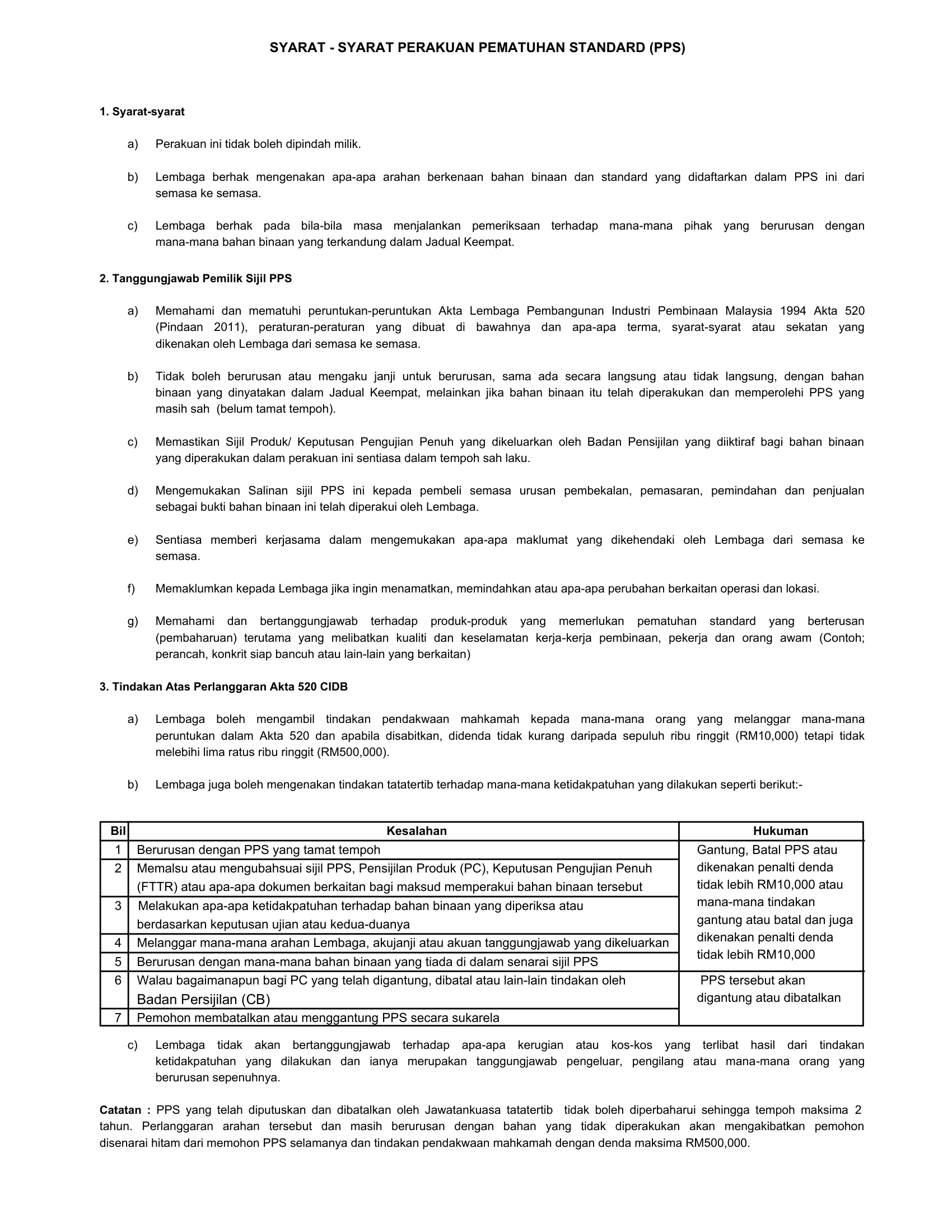 CIDB PPS Iron and Steel Products (Roofing) certificate conditions