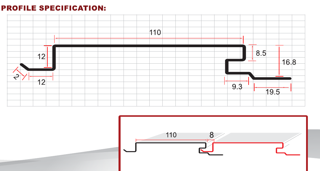 GPANEL 102 Strip Ceiling profile dimensions